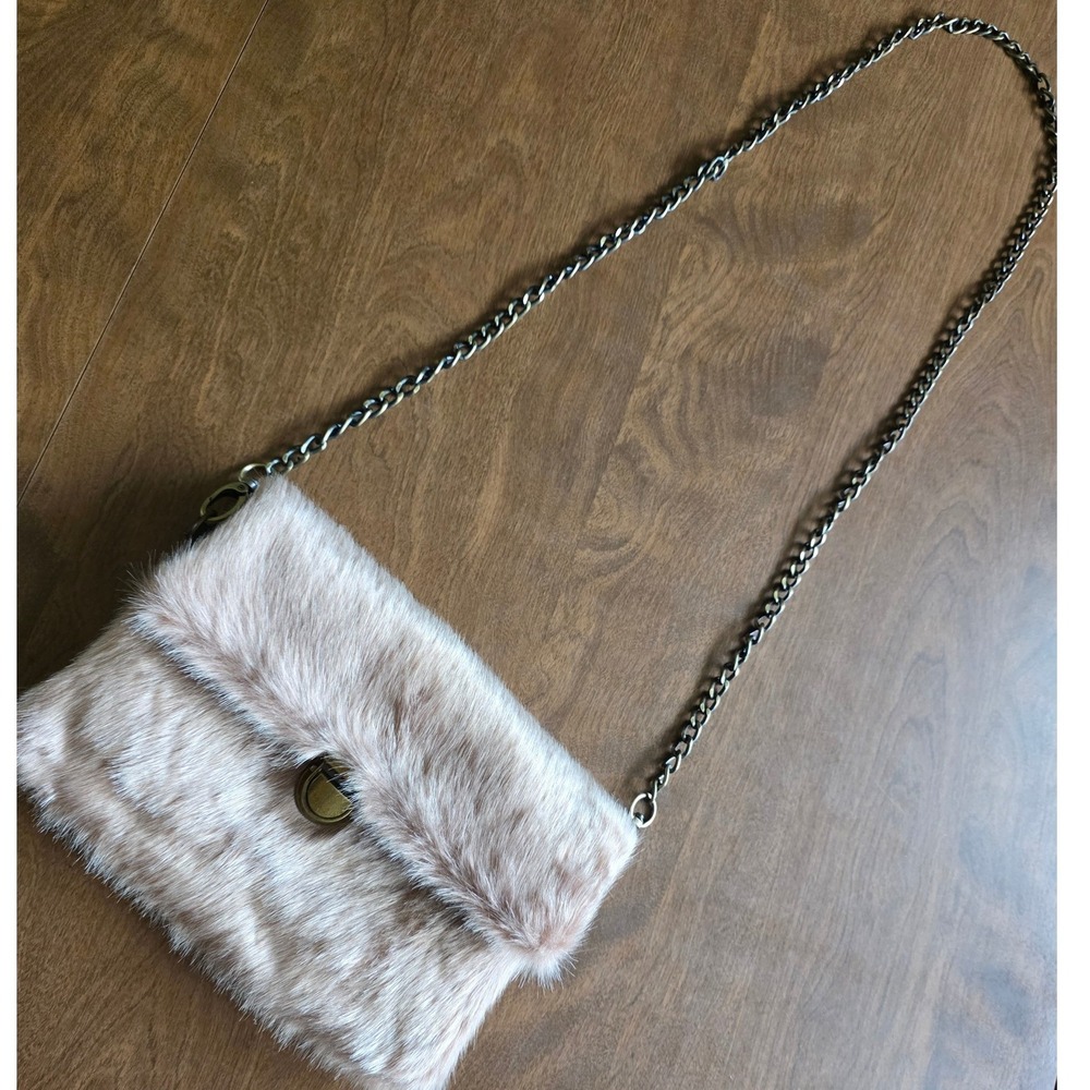 Do Everything In Love Blush Pink Faux Fur Crossbody Bag Chain Strap Clutch Small